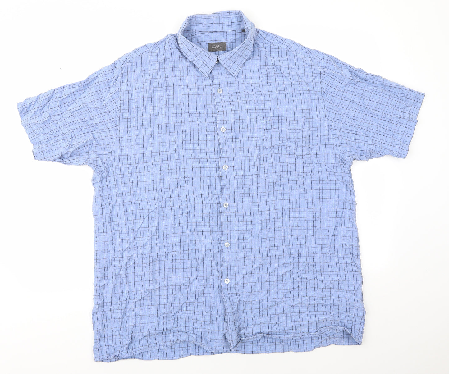 Wolsey Mens Blue Check Modal  Button-Up Size 2XL Collared Button - Mid Blue Thin Line Checks