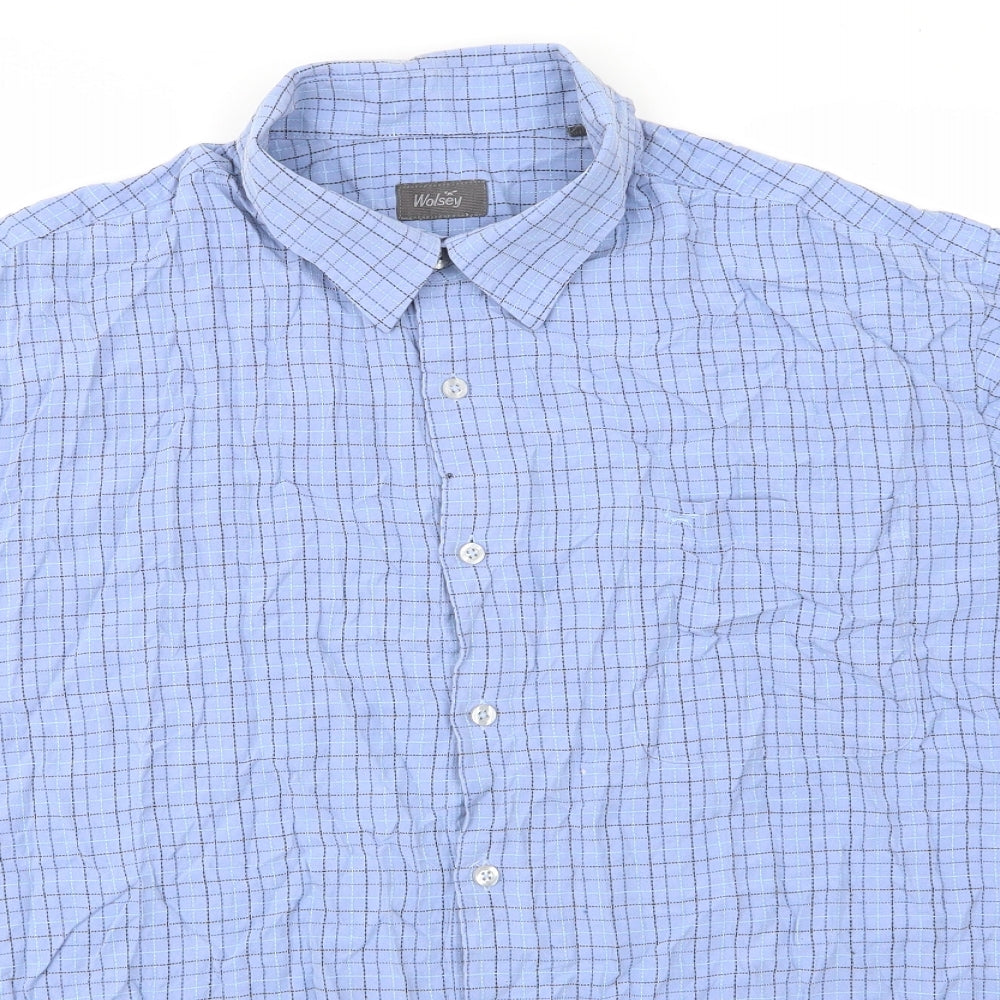 Wolsey Mens Blue Check Modal  Button-Up Size 2XL Collared Button - Mid Blue Thin Line Checks