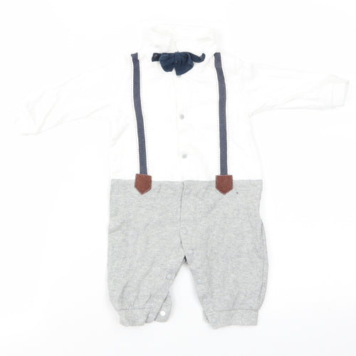 ShenZhen YEY Garment Ltd Boys White  Cotton Romper One-Piece Size 0-3 Months  Snap - Faux Dickie Bow Tie & Shirt with braces