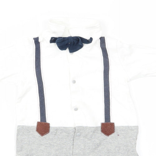 ShenZhen YEY Garment Ltd Boys White  Cotton Romper One-Piece Size 0-3 Months  Snap - Faux Dickie Bow Tie & Shirt with braces
