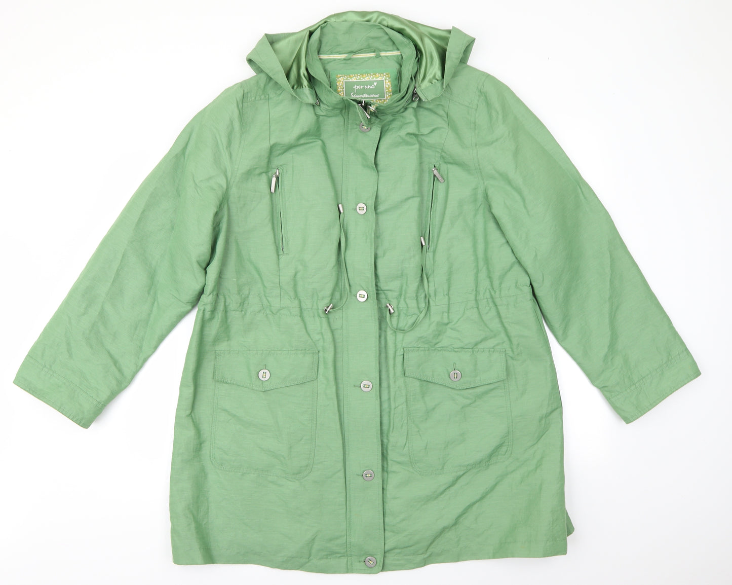 Per Una Womens Green   Rain Coat Coat Size 20  Zip - Subtle sheen Willow Green Drawstring waist Shower Resistant