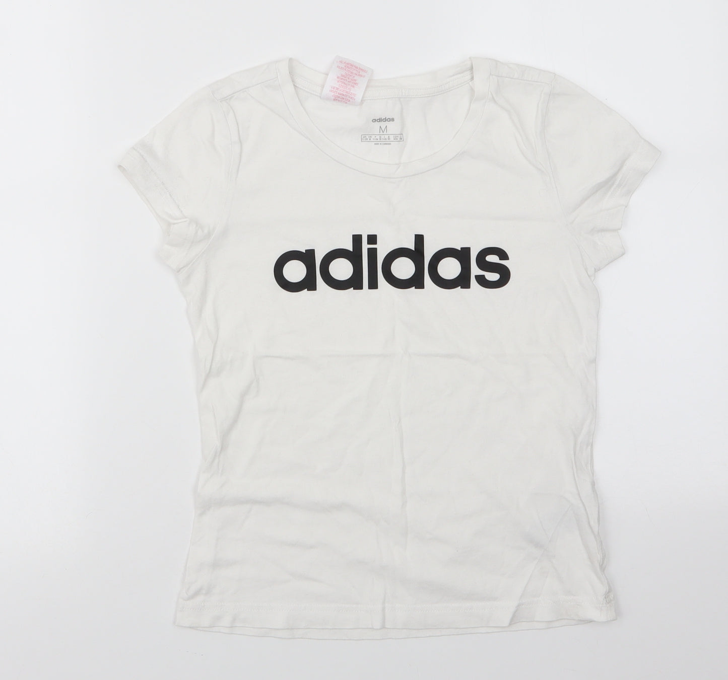 adidas Girls White  Cotton Basic T-Shirt Size 11-12 Years Round Neck Pullover