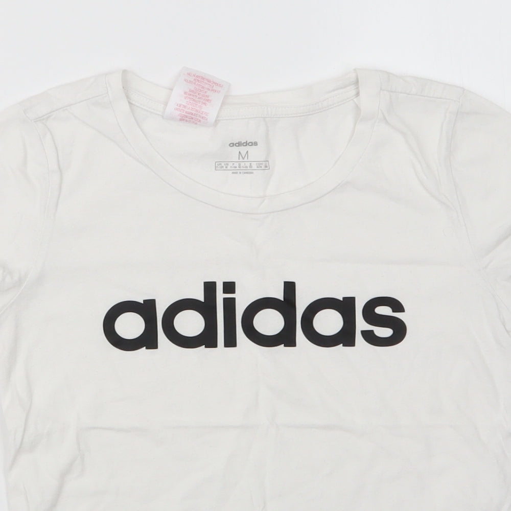 adidas Girls White  Cotton Basic T-Shirt Size 11-12 Years Round Neck Pullover