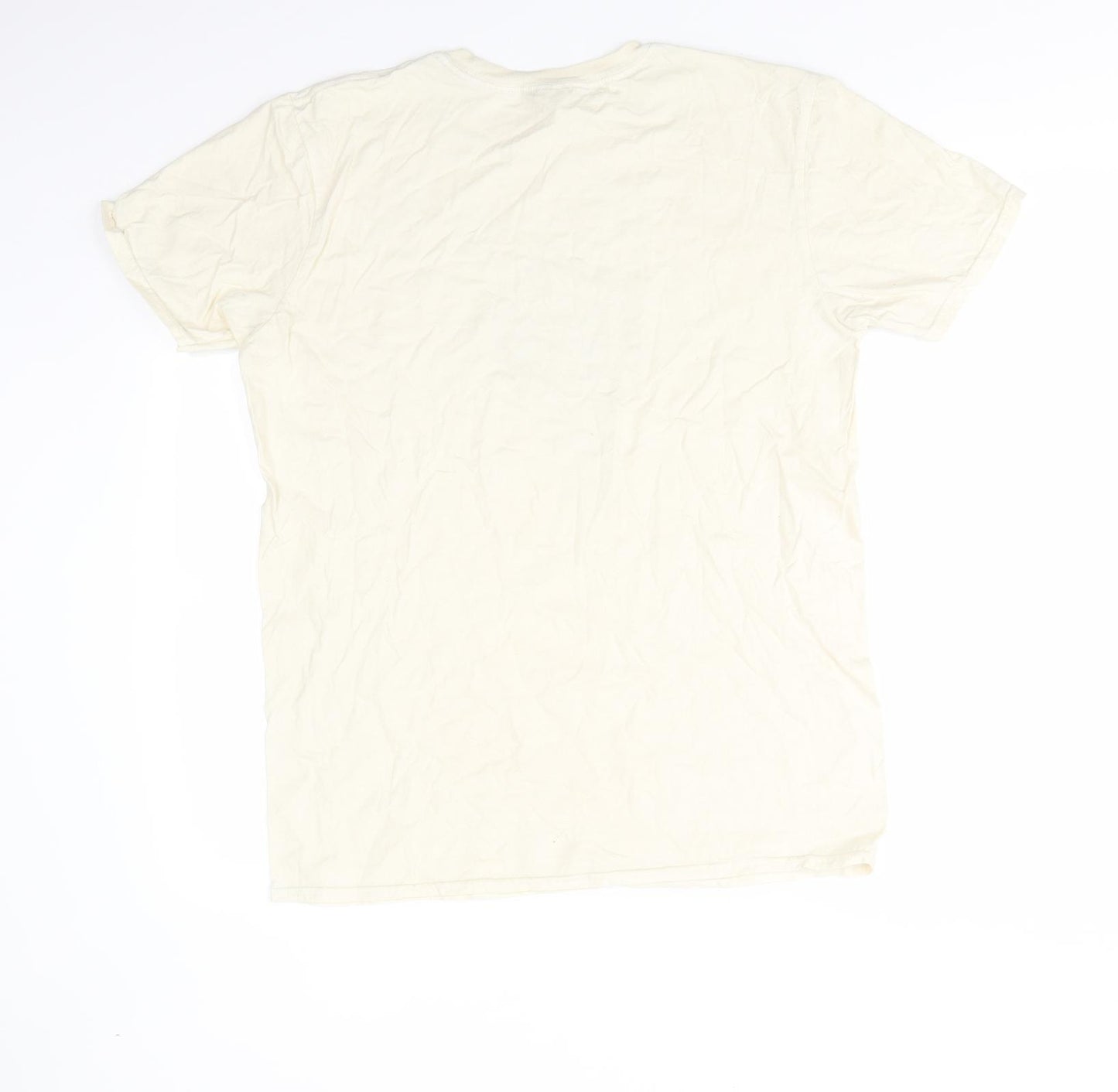 Gildan Mens Yellow  Cotton  T-Shirt Size L Round Neck  - Pale Lemon Yellow Globe Hot Air Baloon