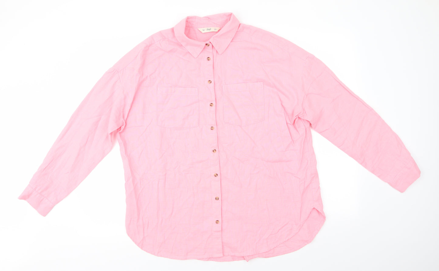Florence and Fred Womens Pink  Cotton Basic Button-Up Size 12 Collared - Candy Pink soft texture