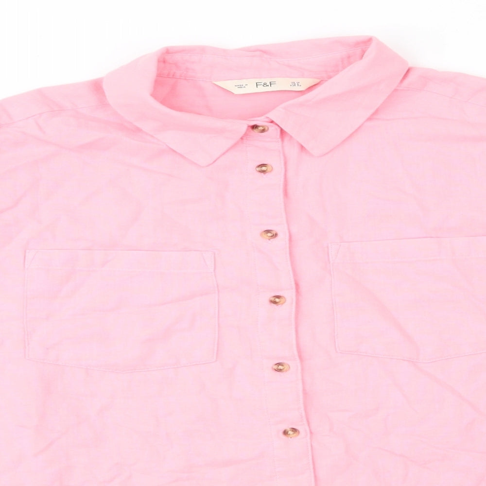 Florence and Fred Womens Pink  Cotton Basic Button-Up Size 12 Collared - Candy Pink soft texture