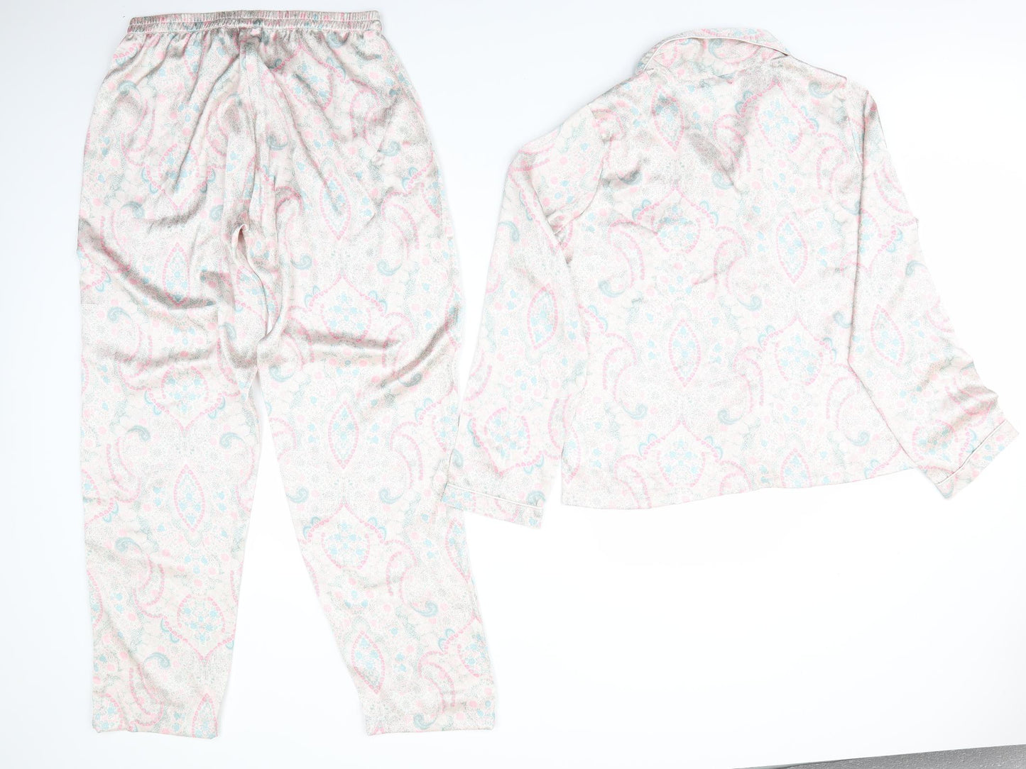 Nasty Gal Womens Ivory Floral Polyester  Pyjama Set Size 12  Button - Pink Blue Green Print