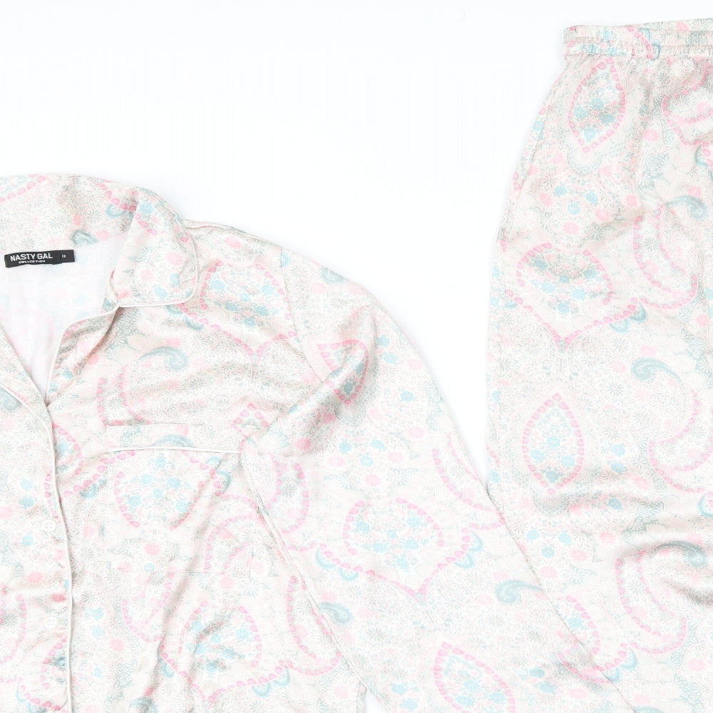Nasty Gal Womens Ivory Floral Polyester  Pyjama Set Size 12  Button - Pink Blue Green Print