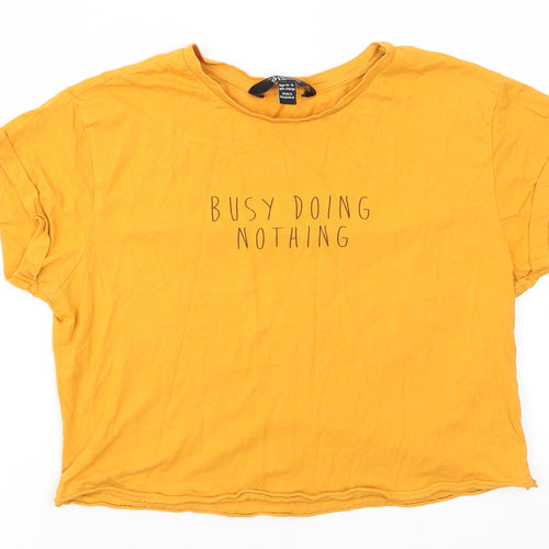 New Look 915 Generation Girls Gold  Cotton Basic T-Shirt Size 14-15 Years Round Neck Pullover - Yellow Gold Colour Busy doing nothing