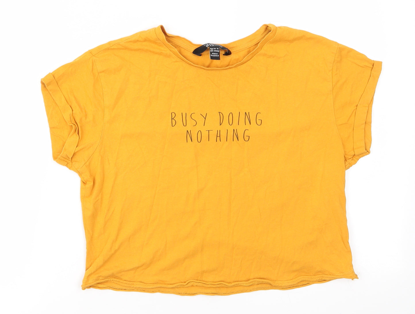 New Look 915 Generation Girls Gold  Cotton Basic T-Shirt Size 14-15 Years Round Neck Pullover - Yellow Gold Colour Busy doing nothing