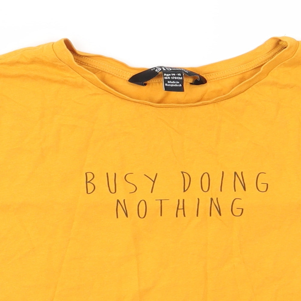 New Look 915 Generation Girls Gold  Cotton Basic T-Shirt Size 14-15 Years Round Neck Pullover - Yellow Gold Colour Busy doing nothing