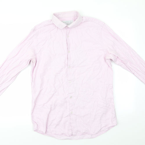 Primark Mens Pink  Cotton  Dress Shirt Size 17 Collared Button - Pink White mix 17 inch collar