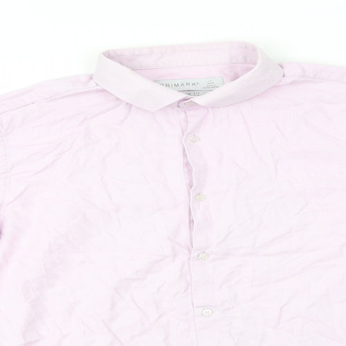 Primark Mens Pink  Cotton  Dress Shirt Size 17 Collared Button - Pink White mix 17 inch collar