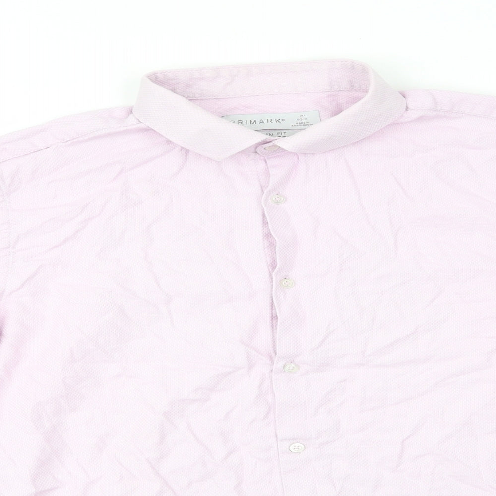 Primark Mens Pink  Cotton  Dress Shirt Size 17 Collared Button - Pink White mix 17 inch collar