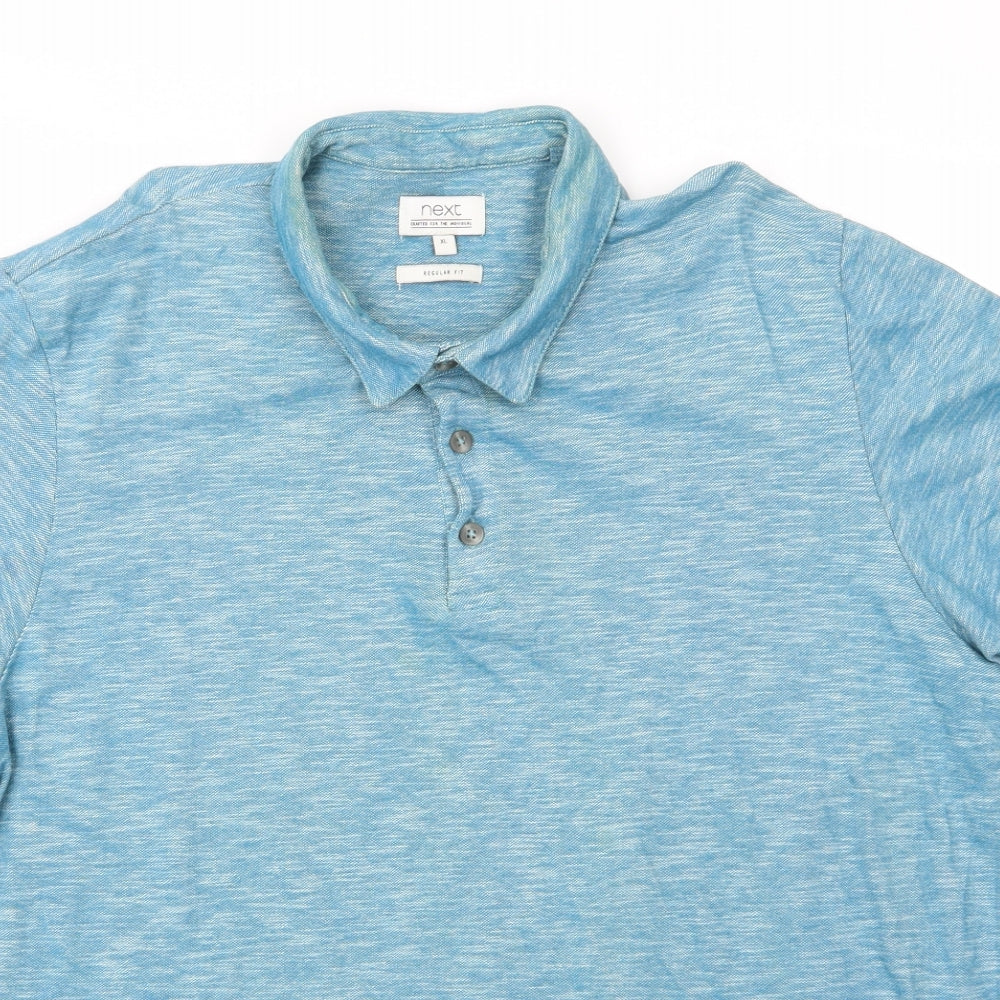 NEXT Mens Blue  Cotton  Polo Size XL Collared Button - Dark Turquoise mix