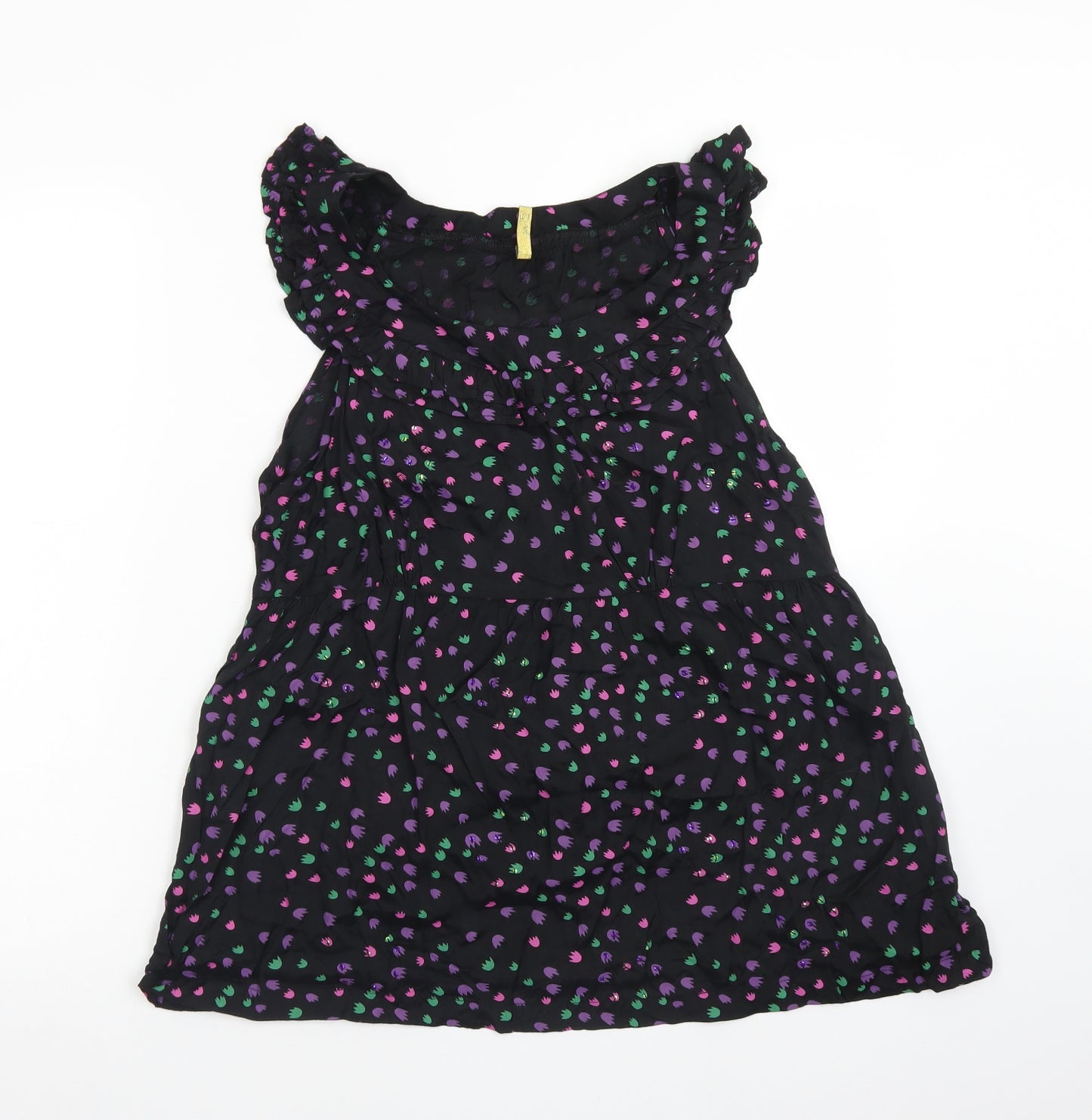 E-vie Womens Black Floral Viscose Basic T-Shirt Size 14 Round Neck
