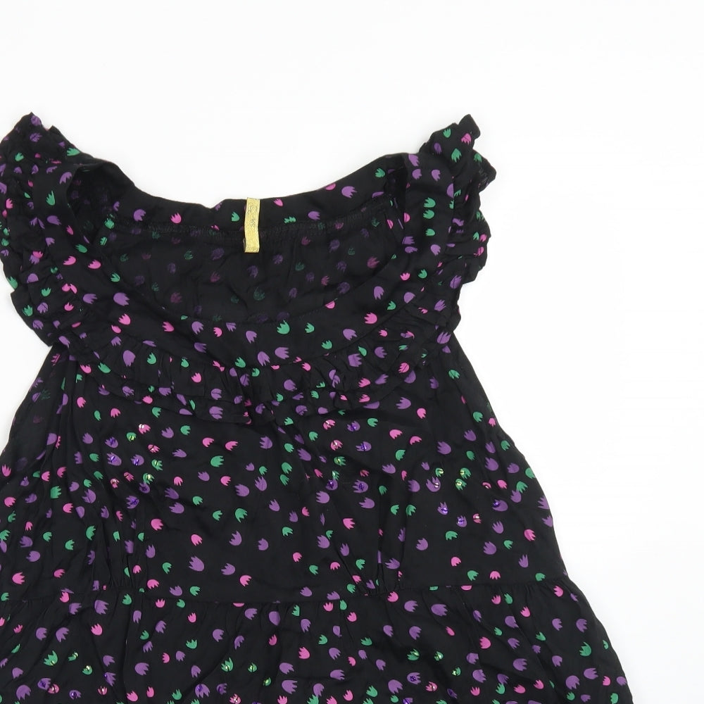 E-vie Womens Black Floral Viscose Basic T-Shirt Size 14 Round Neck