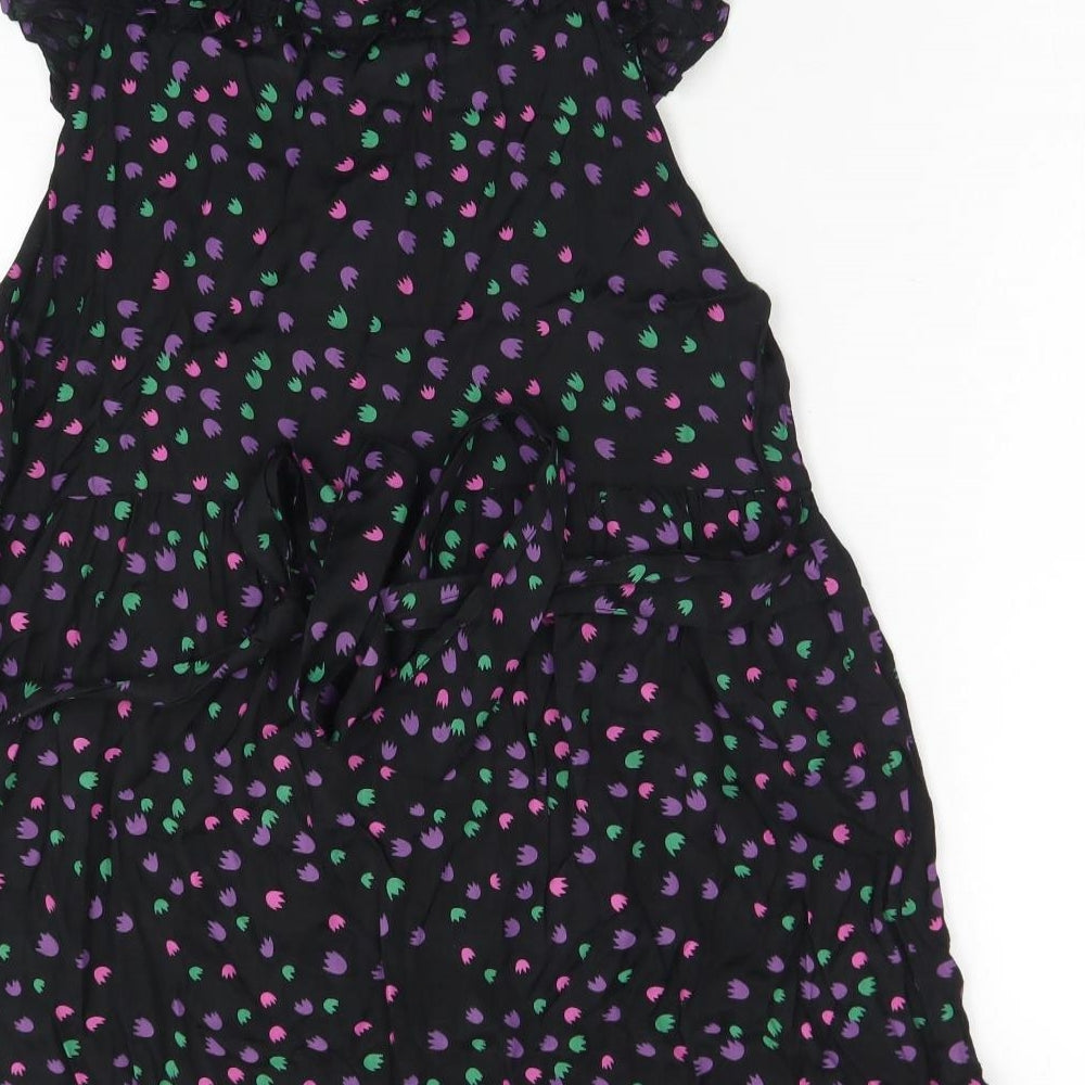 E-vie Womens Black Floral Viscose Basic T-Shirt Size 14 Round Neck