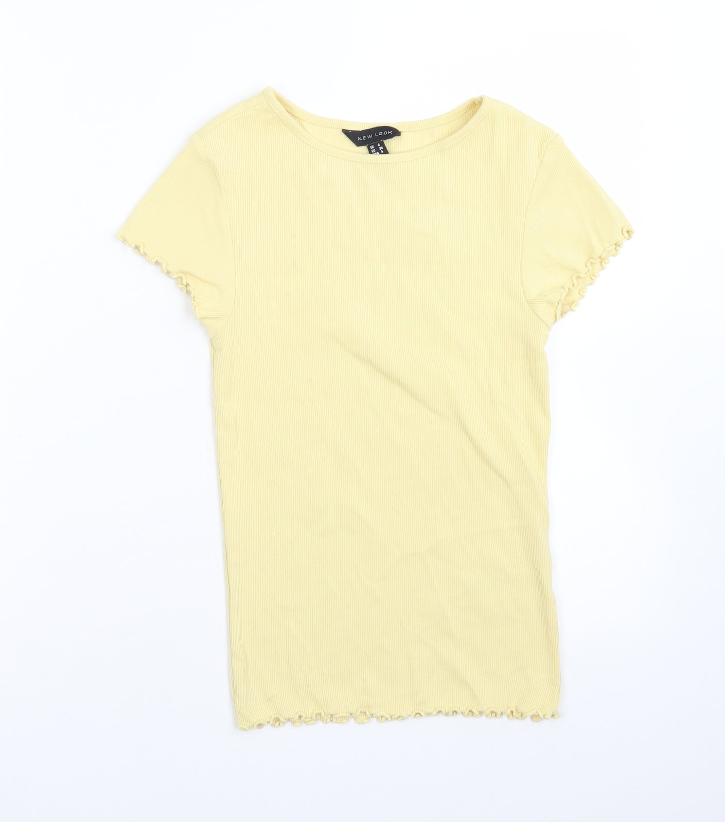 New Look Womens Yellow  Cotton Basic T-Shirt Size 8 Round Neck