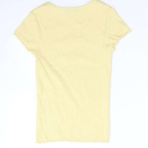 New Look Womens Yellow  Cotton Basic T-Shirt Size 8 Round Neck