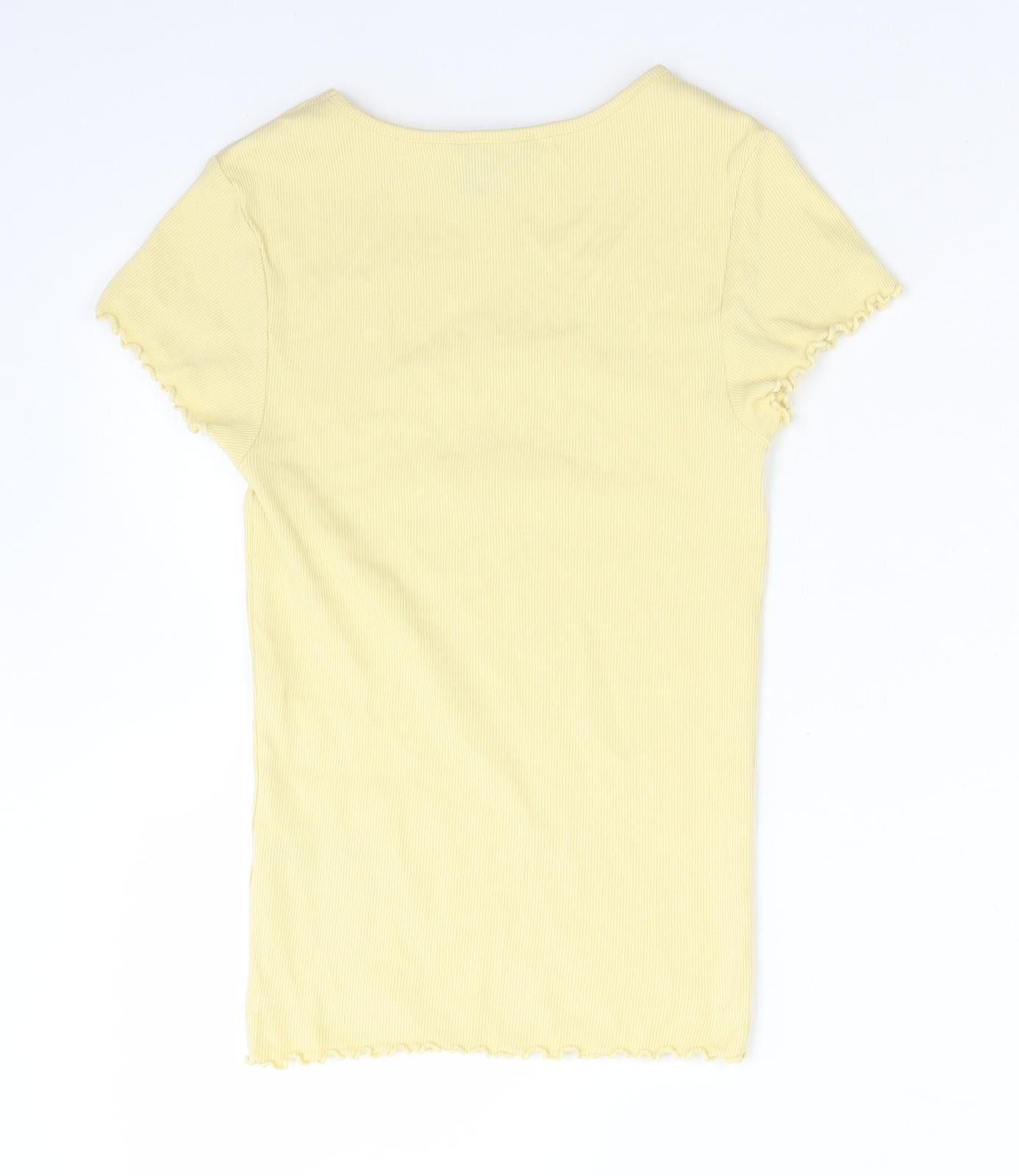 New Look Womens Yellow  Cotton Basic T-Shirt Size 8 Round Neck