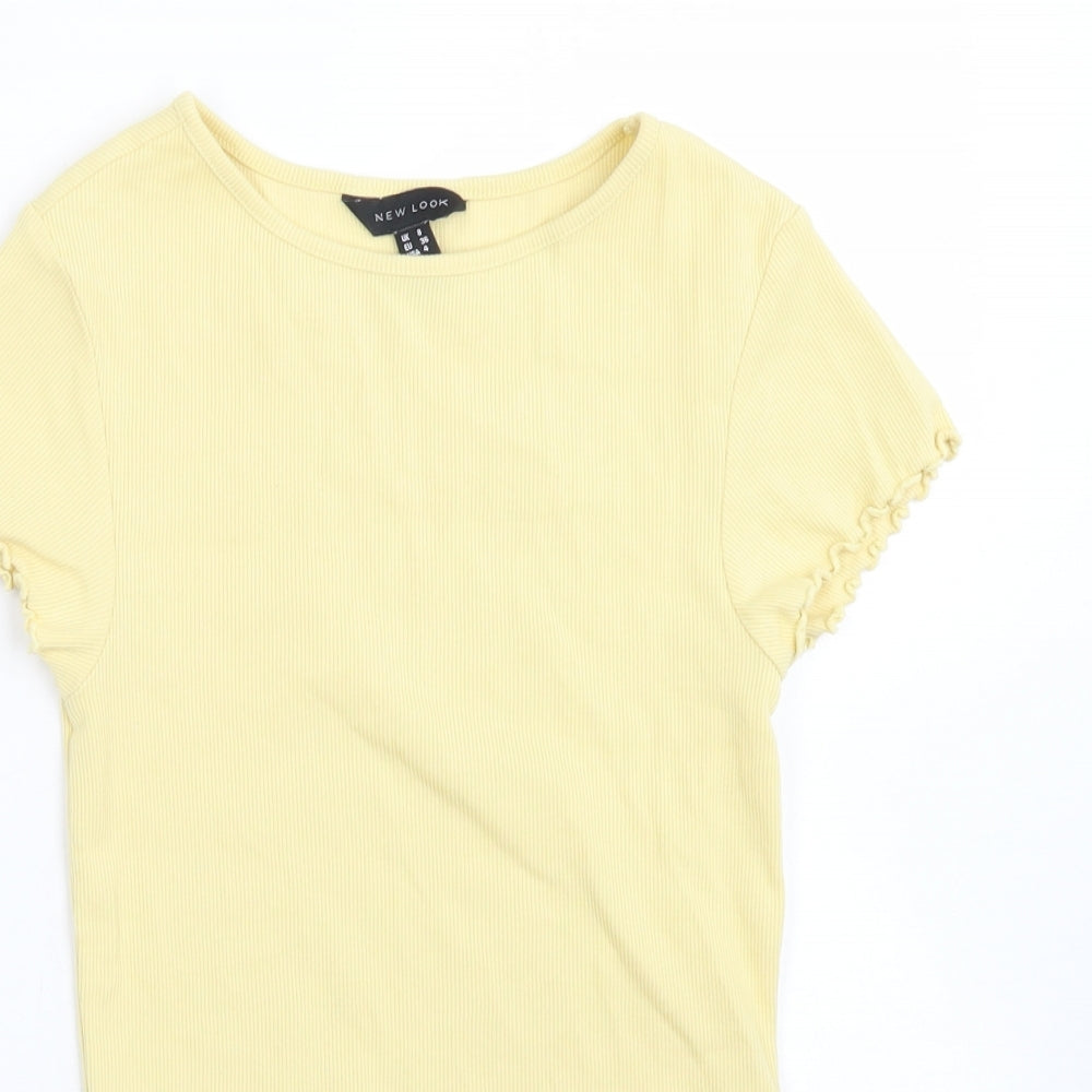 New Look Womens Yellow  Cotton Basic T-Shirt Size 8 Round Neck