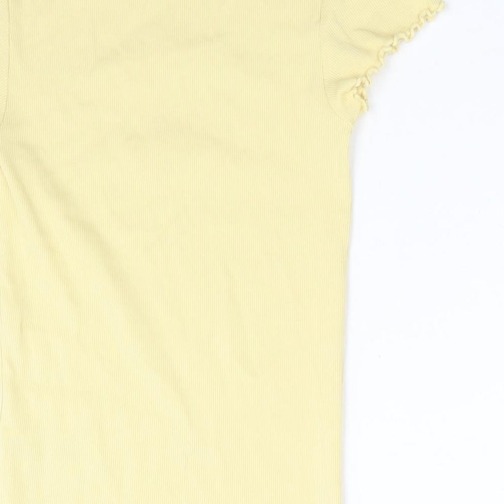 New Look Womens Yellow  Cotton Basic T-Shirt Size 8 Round Neck