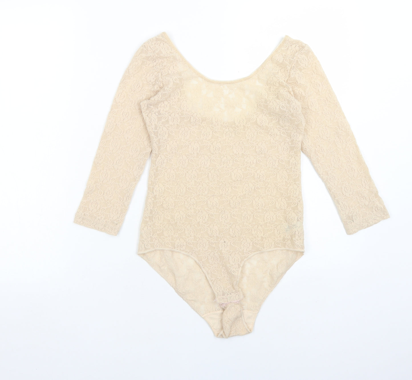 SECRET POSSESIONS Womens Beige Floral Polyamide Bodysuit One-Piece Size 8