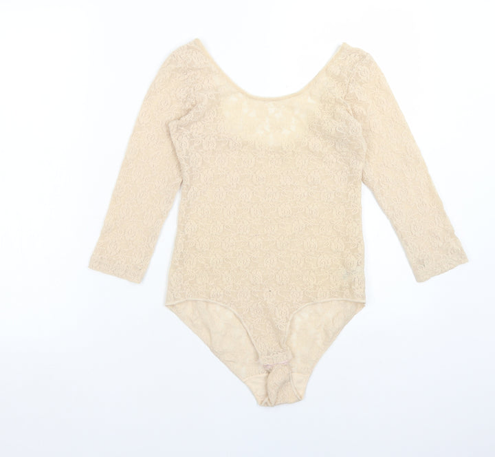 SECRET POSSESIONS Womens Beige Floral Polyamide Bodysuit One-Piece Size 8