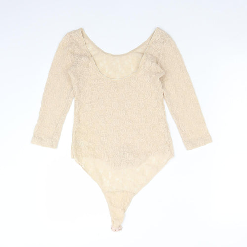 SECRET POSSESIONS Womens Beige Floral Polyamide Bodysuit One-Piece Size 8