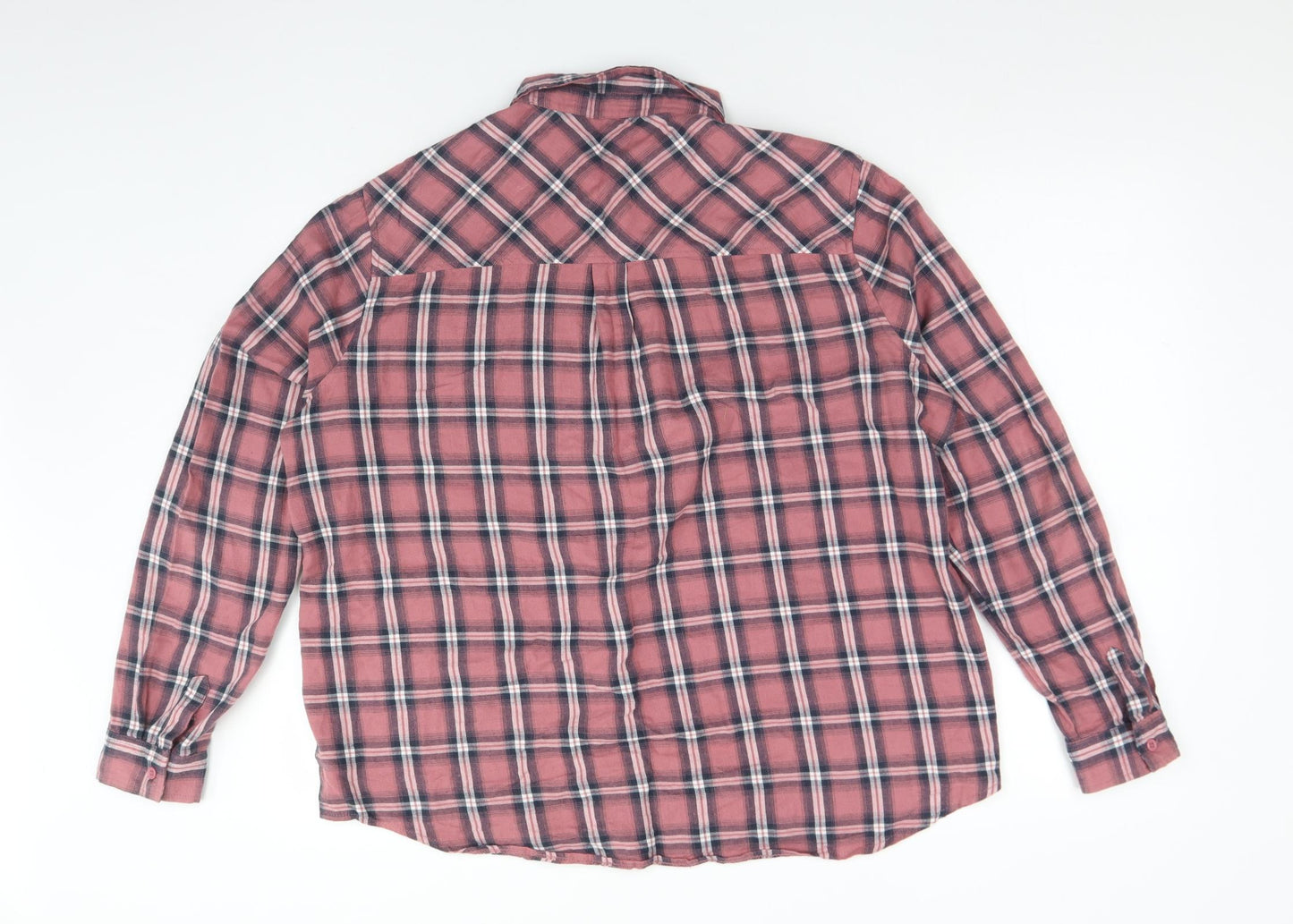 New Look Womens Pink Plaid Cotton Basic Button-Up Size 16 Collared