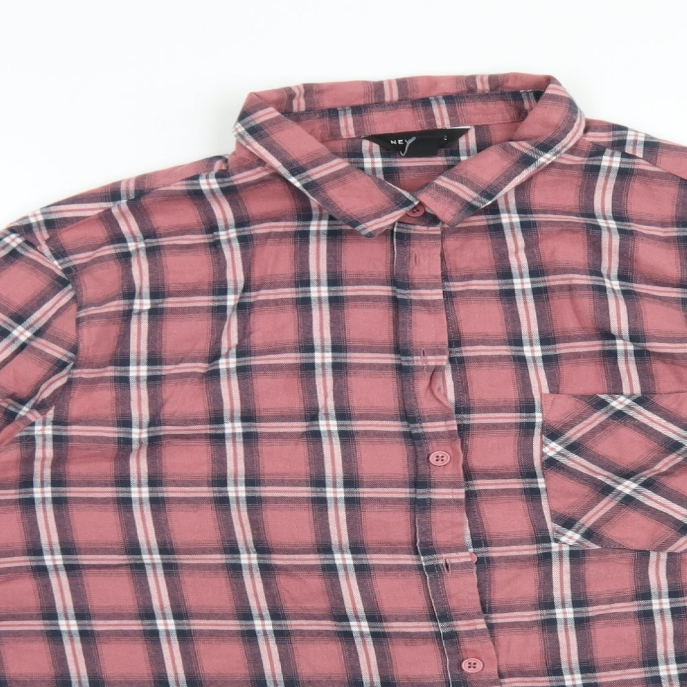 New Look Womens Pink Plaid Cotton Basic Button-Up Size 16 Collared