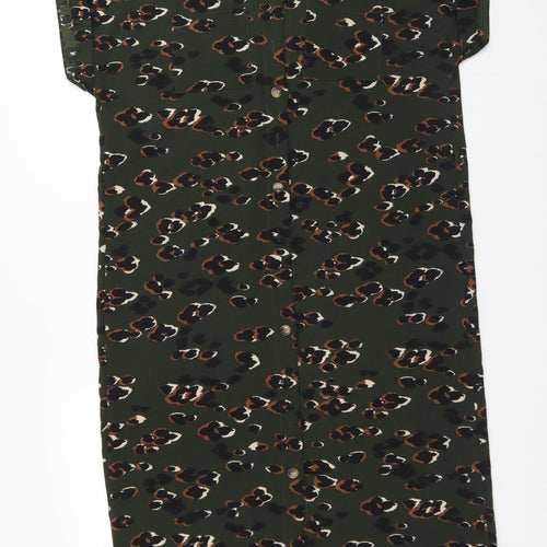 New Look Womens Green Animal Print Polyester Shirt Dress  Size 14  Collared