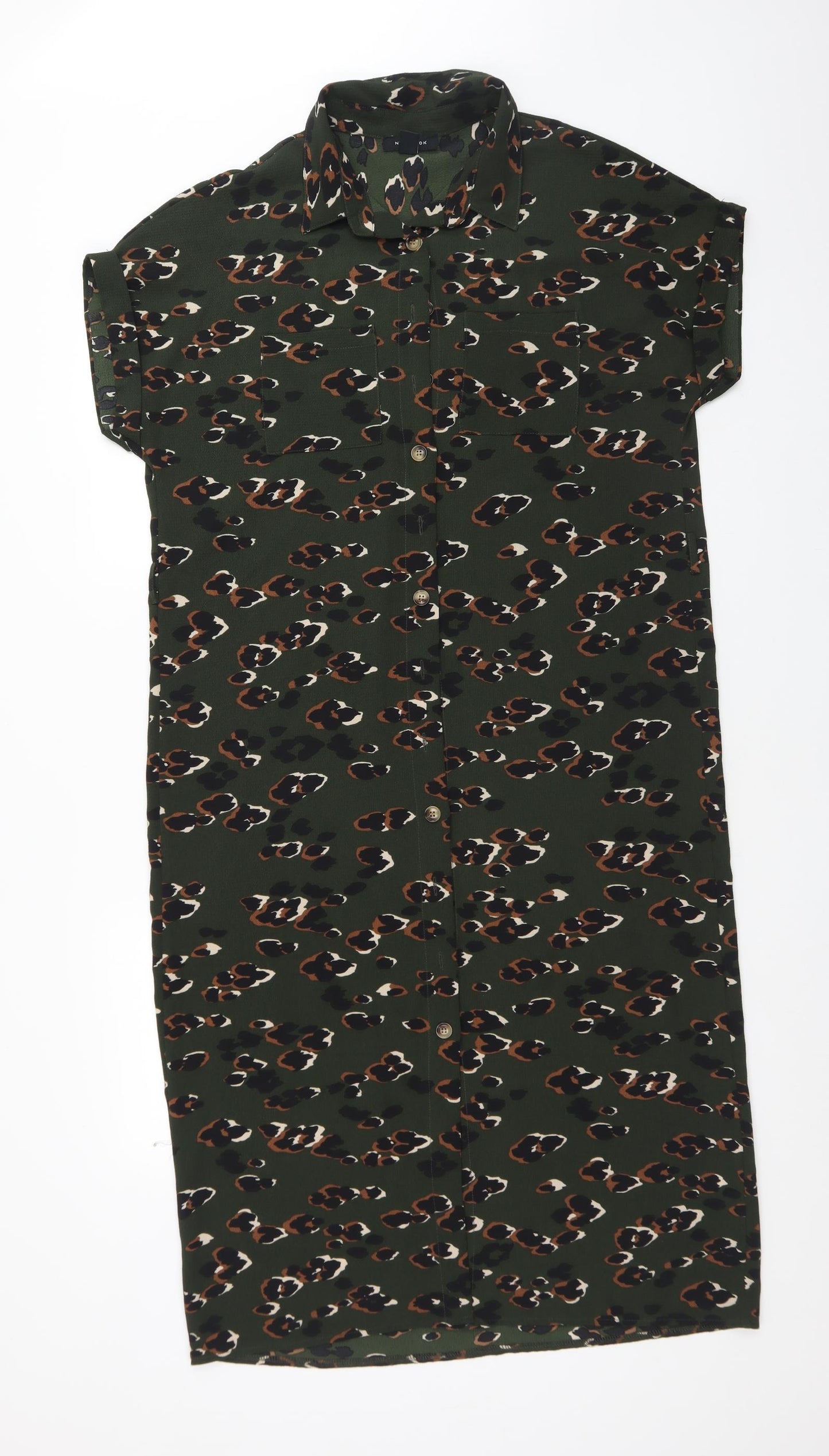 New Look Womens Green Animal Print Polyester Shirt Dress  Size 14  Collared