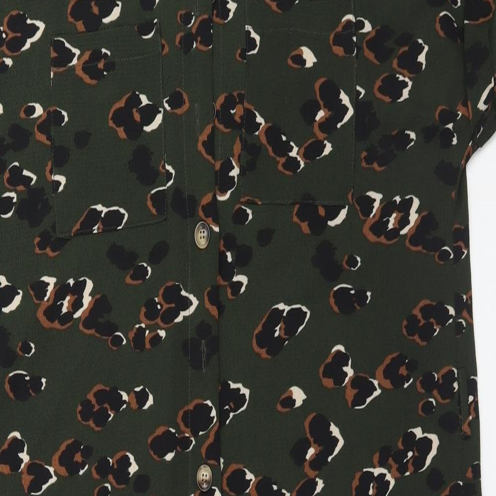 New Look Womens Green Animal Print Polyester Shirt Dress  Size 14  Collared