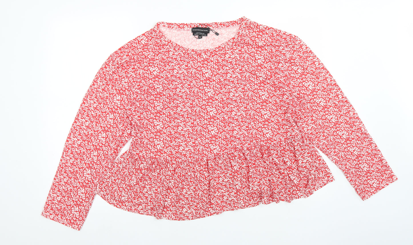 WEDNESDAY'S GIRL Womens Red Floral Viscose Basic T-Shirt Size 18 Round Neck
