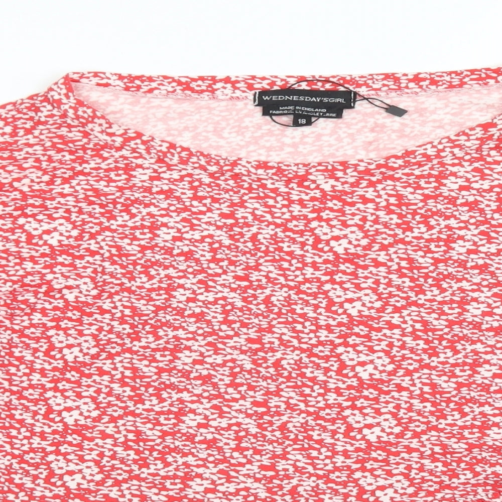 WEDNESDAY'S GIRL Womens Red Floral Viscose Basic T-Shirt Size 18 Round Neck