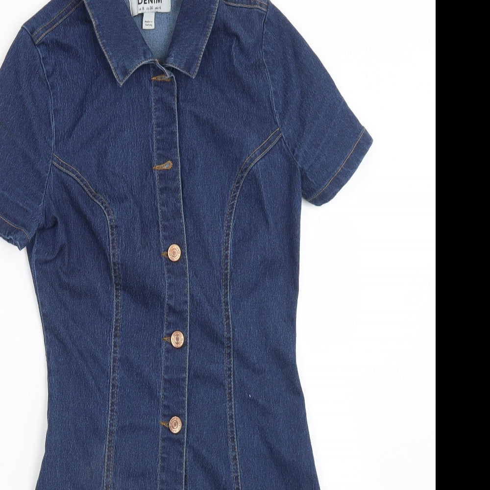 DENIM CO Womens Blue  Cotton Bodycon  Size 8  Collared