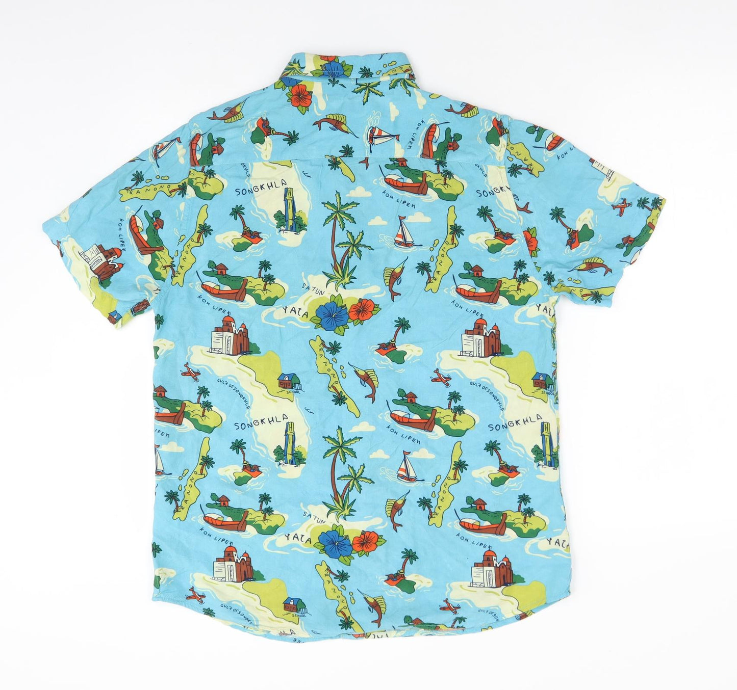 Primark Mens Multicoloured  Viscose  Button-Up Size M Collared  - ISLANDS