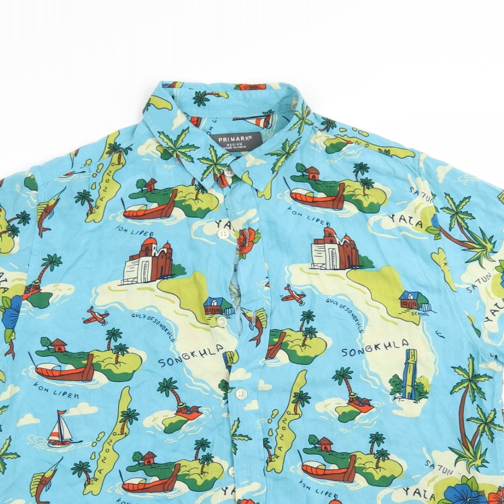 Primark Mens Multicoloured  Viscose  Button-Up Size M Collared  - ISLANDS
