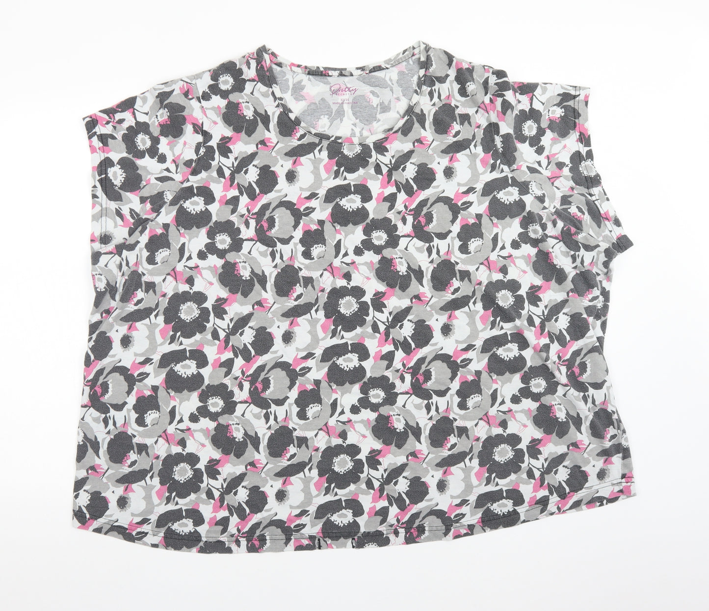 PRETTY SECRETS Womens Multicoloured Floral Polyester Basic T-Shirt Size 34 Round Neck