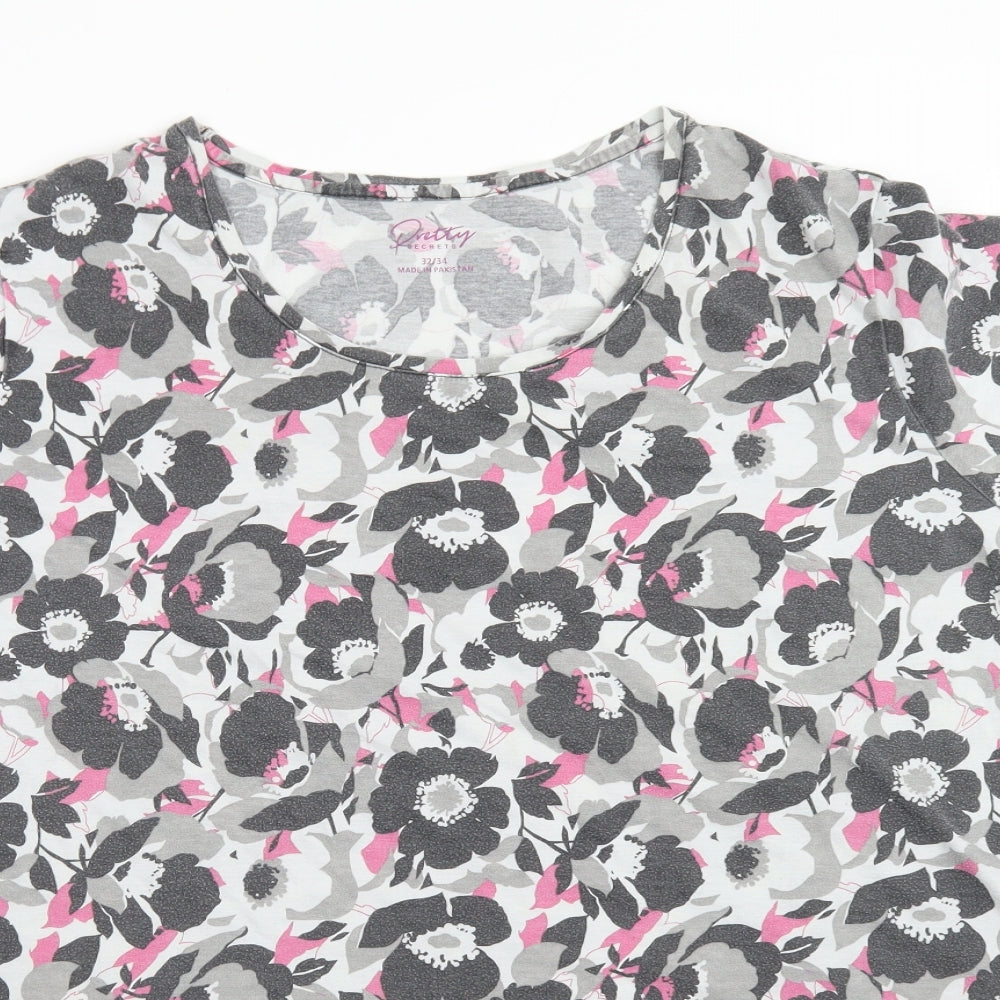 PRETTY SECRETS Womens Multicoloured Floral Polyester Basic T-Shirt Size 34 Round Neck