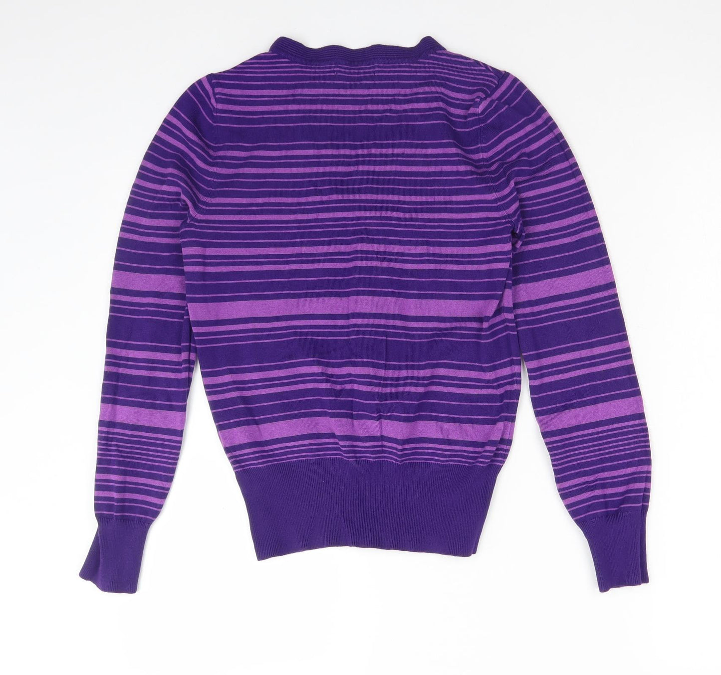 COLLECTION Womens Purple V-Neck Striped Viscose Pullover Jumper Size 10