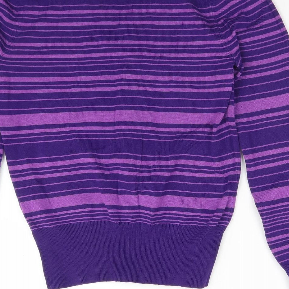 COLLECTION Womens Purple V-Neck Striped Viscose Pullover Jumper Size 10