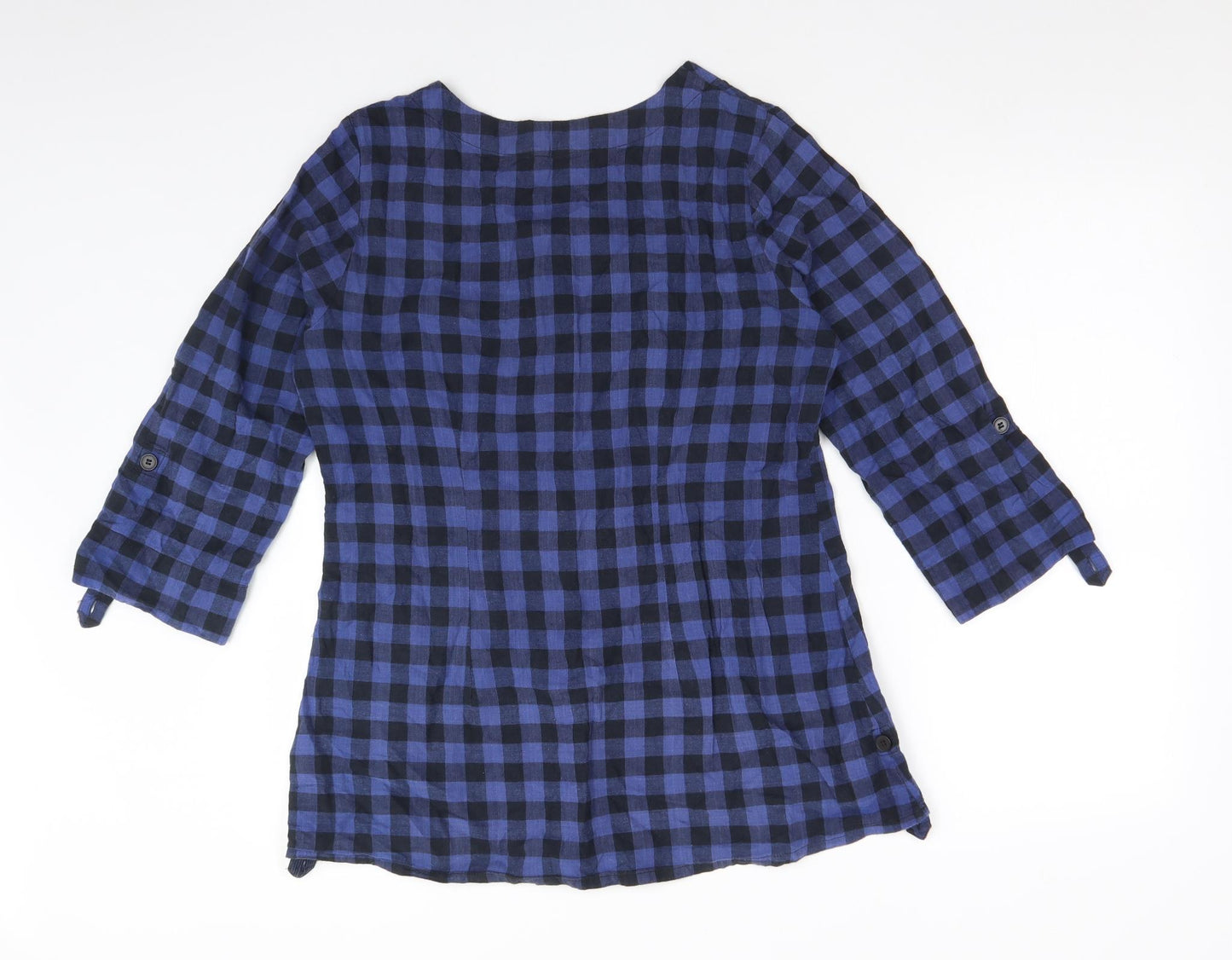 M&Co Womens Multicoloured Check Cotton Basic Blouse Size 14 Round Neck