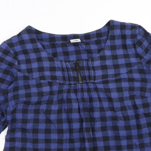 M&Co Womens Multicoloured Check Cotton Basic Blouse Size 14 Round Neck