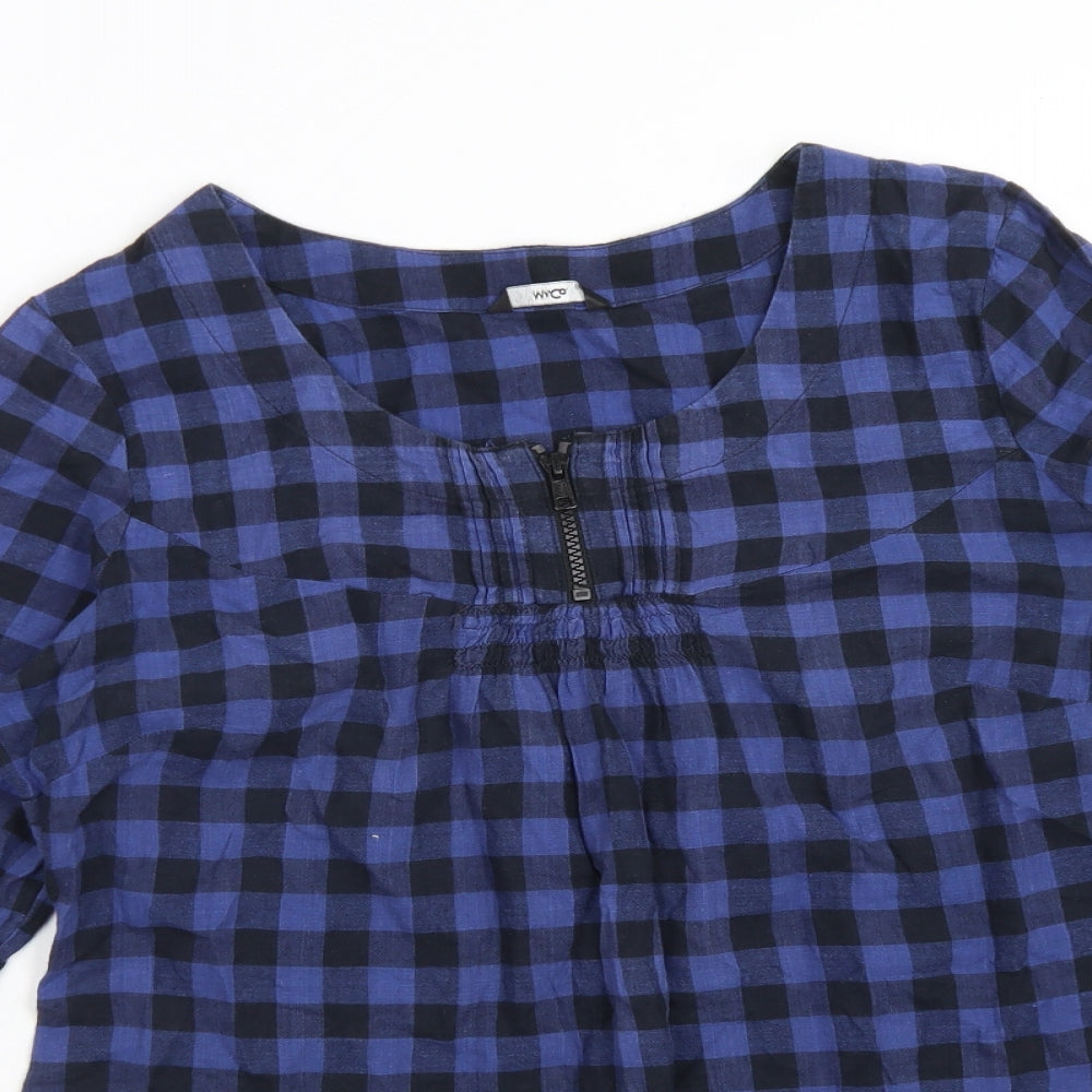M&Co Womens Multicoloured Check Cotton Basic Blouse Size 14 Round Neck