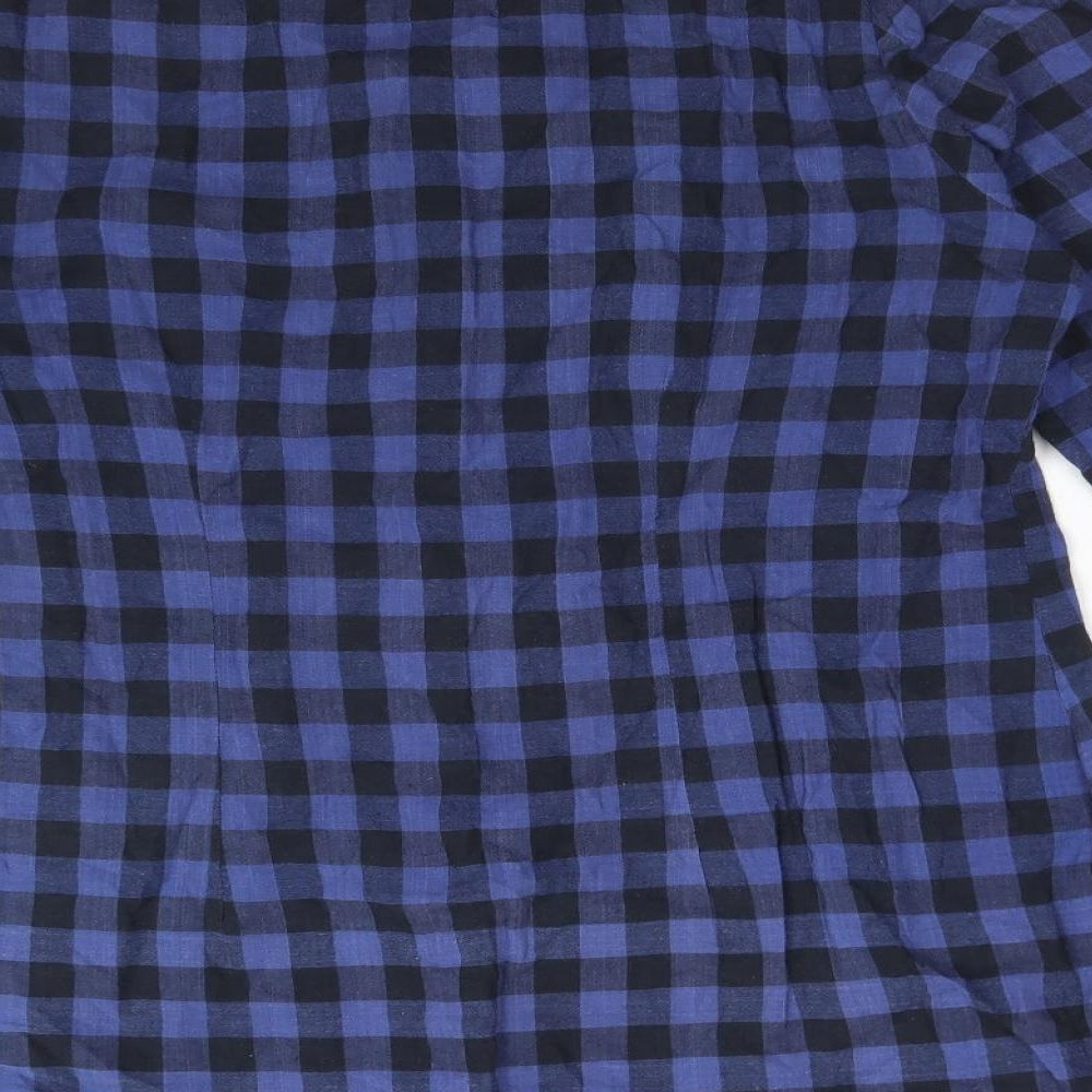 M&Co Womens Multicoloured Check Cotton Basic Blouse Size 14 Round Neck