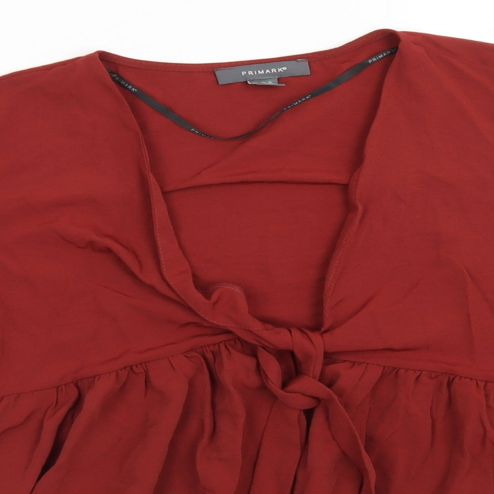 Primark Womens Brown  Viscose Basic Blouse Size 14 V-Neck