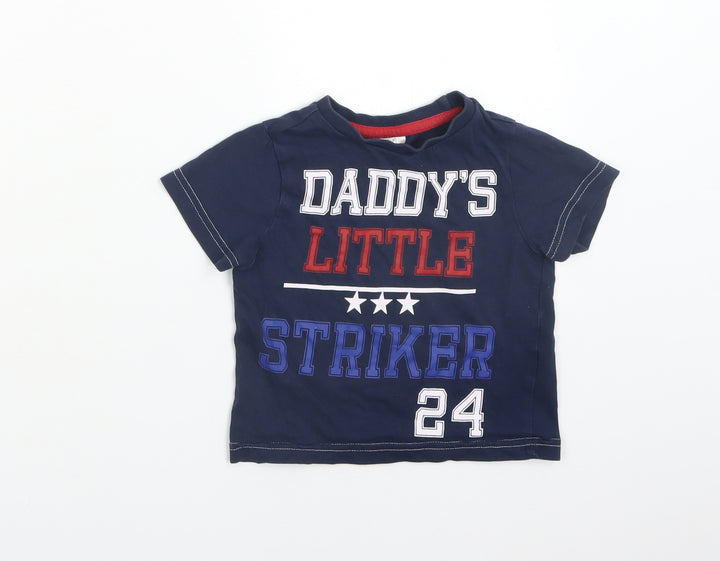 F&F Boys Blue Cotton Basic T-Shirt Size 12-18 Months Crew Neck - DADDY'S LITTLE STRIKER